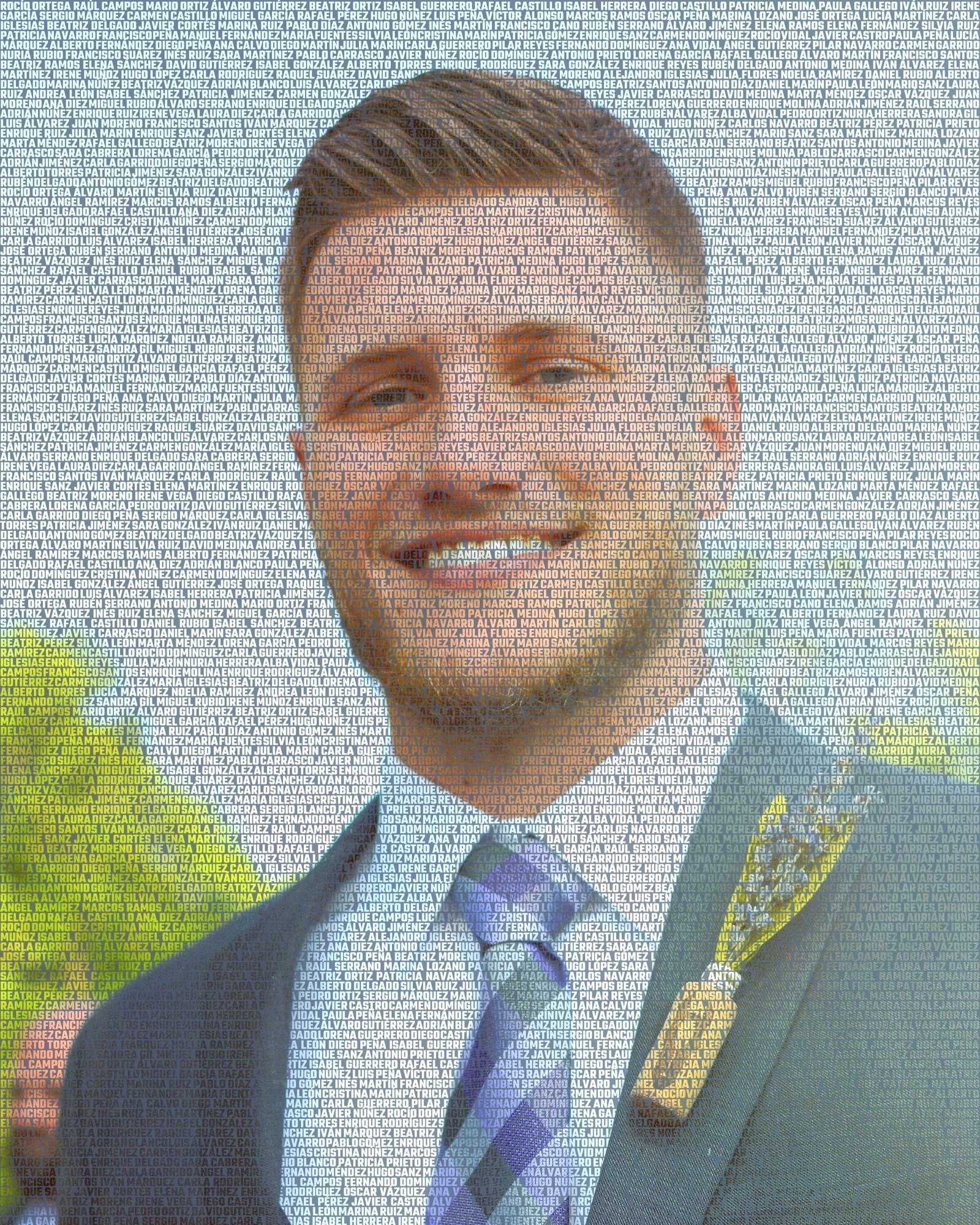 A groom’s face drawn with names from Spain